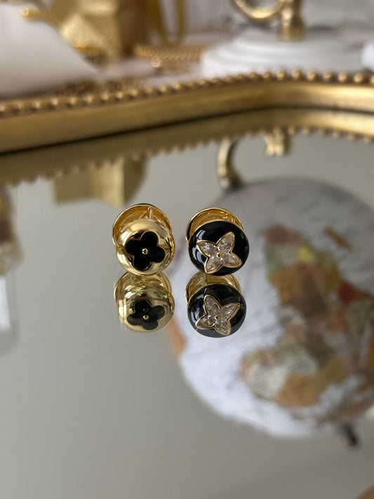 Gold Black Earrings