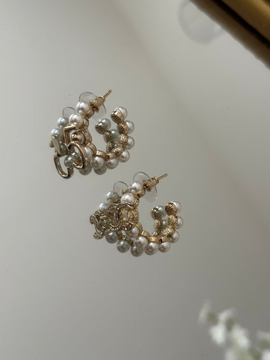Gold Pearl Hoops