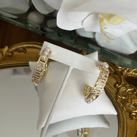 Gold Hoops with Pearl