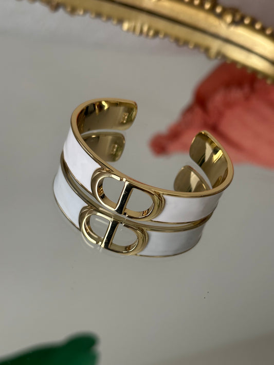 Gold and white cuff bracelet