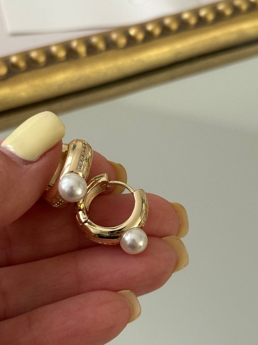 Gold Hoops with pearl