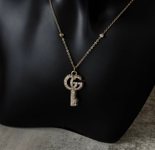 Gold Key Necklace with stone