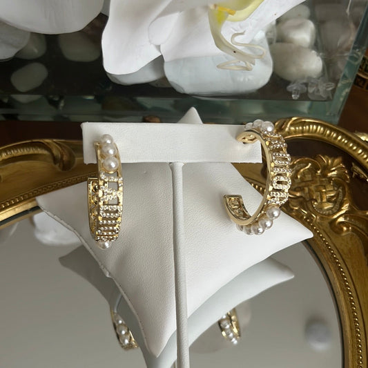Gold Hoops with Pearl