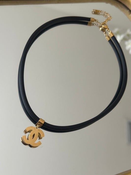 Black Necklace with gold pendant